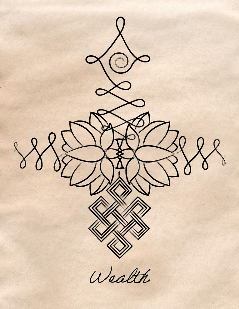 sigil meaning wealth, ink design, sacred geometry